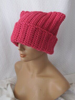 Handmade Bright Pink Cat Ear Beanie